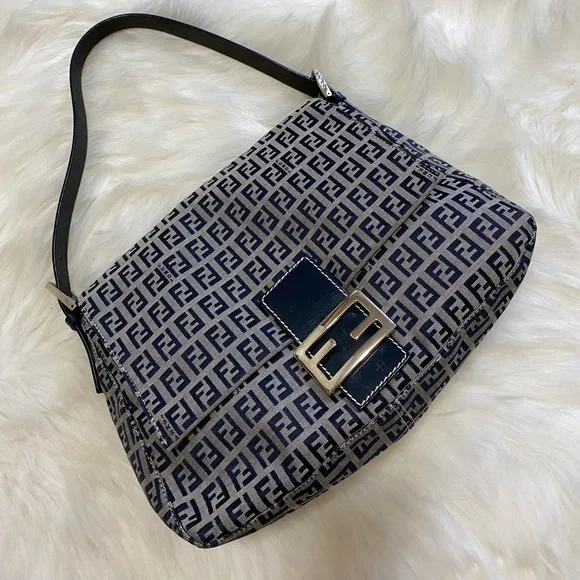 Authentic vintage Fendi blue Zucca mama baguette
